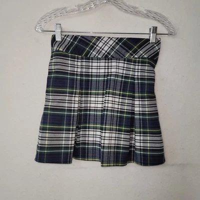 School Apparel Inc Plaid Pleated Skirt Kids Size 6 Reg Green Navy Yellow Tartan - Image 1 of 4