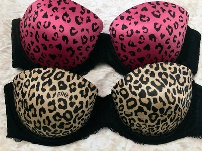 2 BRAZONES PUSH-UP SIN TIRANTES ESTAMPADO GUEPARDO VICTORIAS SECRET ROSA TALLA 34B Foto 1 de 4