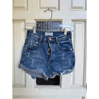 ONE x One Teaspoon Harlets High Rise Denim Shorts Twisted Cuff Blue Size 24 - Image 1 of 4