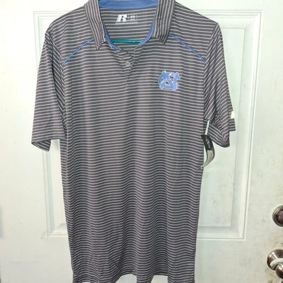 MEDIANO RUSSELL atletismo UNC Tacones Alquitrán Carolina del Norte SS Gris Polo Camisa de Golf Foto 1 de 3