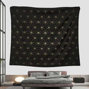 Flower Of Life Wall Tapestry, Black Gold Art, Modern Home Deco,Boho Wall Hanging - Picture 1 of 10