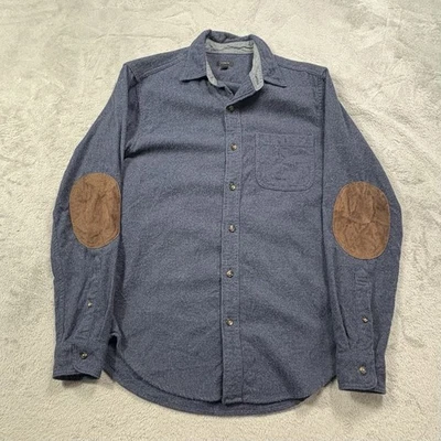 J Crew 纽扣衬衫男式 S 蓝色胸罩肘贴麂皮绒长袖  — 第 1/4 张图片