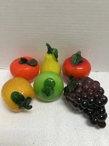 Vintage Murano Style Glass Fruit Grapes 2 Apples Pear Orange Lemon Set 6 - Picture 1 of 8