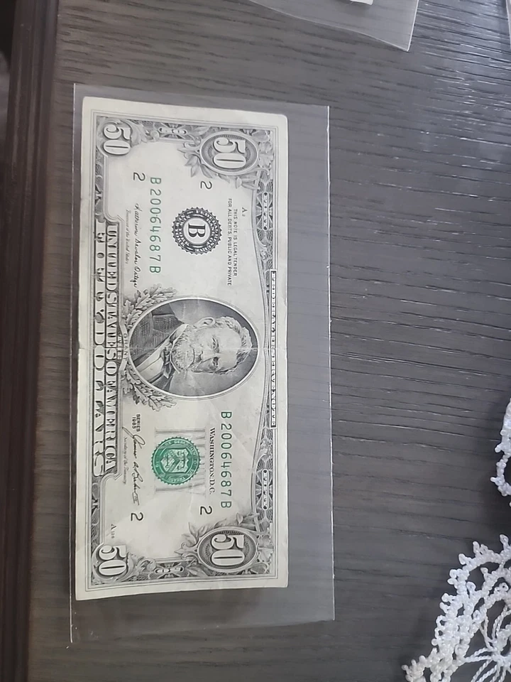 1985 Series 50 Dollar Bill Federal Reserve Note Washington DC - Image 1 of 3