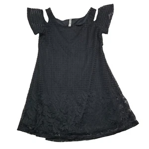 Perseption Concept Shift Dress Black Overlay Lace Cold Shoulder Twee Women's M - Picture 1 of 9