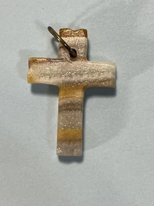 Vintage Striped Jasper Stone Cross Pendant -- 4551 - Picture 1 of 5