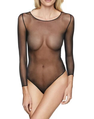 Spanx Black Sheer Long Sleeve Fashion Non Shaping Layering Bodysuit - Image 1 of 4