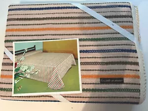 VTG 60s Hand Woven Italian Striped Bedspread Coverlet Rust Orange 100”x 90” New - Picture 1 of 10