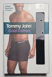 Tommy John Cool Cotton 6-Inch Boxer Brief - Small - Jumbo Sky Bud / Black 2 Pack - Picture 1 of 2