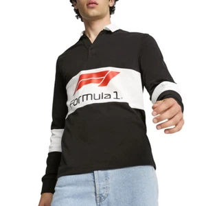 PUMA F1 Rugby Long Sleeve Polo Shirt Mens Black, White Casual 62724701 - Picture 1 of 6