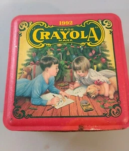 VINTAGE CRAYOLA TRADE MARK 1992 ALUMINIUM BLECHDOSE FÜR BUNTSTIFTE HOLIDAY EDITION - Bild 1 von 7