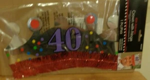 NEW AMSCAN 40TH BIRTHDAY CROWN TIARA WITH FRINGE PARTY SUPPLY UNISEX PARTY HAT - Picture 1 of 6