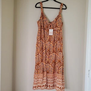 Knox Rose Women's Wide Strap Sleeveless A-Line Dress Coral Orange Floral Sz XXL - Picture 1 of 12