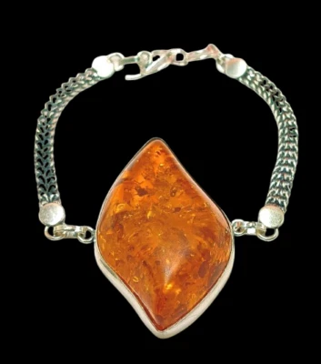 Браслет-цепочка регулируемый с покрытием из серебра 925 пробы с драгоценными камнями балтийский янтарь 1 шт. - Изображение 1 из 4