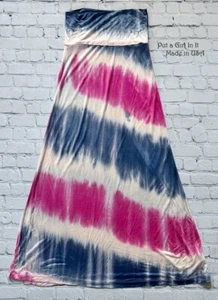 USA New Womens HIGH WAISTED PASTEL PINK BLUE BAMBOO TIE DYE MAXI SKIRT S M L - Picture 1 of 3