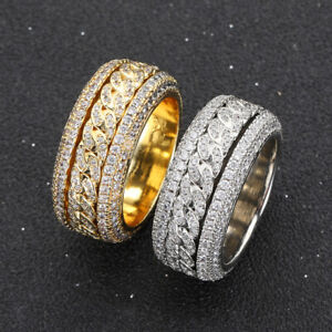 5A Zircon Rotatable Ring Hip Hop Men's Cuban Link Circle Finger Ring Jewelry