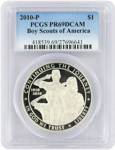 2010-P Boy Scouts America Silver Commemorative Dollar PR69DCAM PCGS Proof 69 DC - Picture 1 of 2