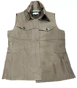 COLDWATER CREEK Vest Women’s SZ S Khaki Linen Lined Boho Cottage Core - Picture 1 of 9