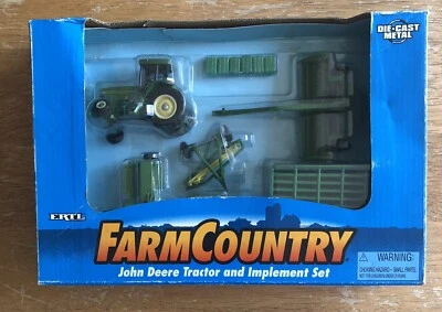 Vintage 1996 ERTL Farm Country John Deere Tractor & Implement Set 1/64 Die-cast - Image 1 of 4