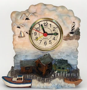 Vintage Nautical Theme Resin Desk or Table Top Quartz Clock Lighthouse Boats - Picture 1 of 12