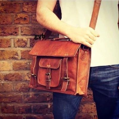 Men & women 15" Vintage Leather Satchel Messenger HandBag Laptop Briefcase Bag - Image 1 of 3