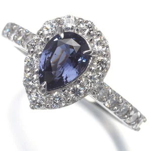 Colour-change Spinel 1.106ct Diamond Pear-shaped Classic Ring 900 Platinum - Picture 1 of 8