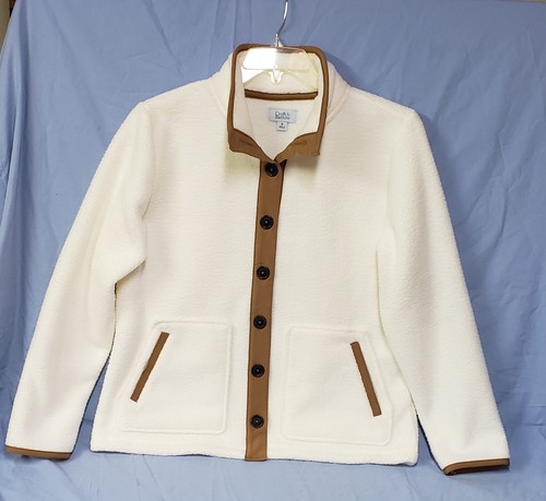 OFF WHITE Giacca sherpa donna Croft & Barrow Off bianca bordo ruggine pelliccia sintetica taglia M nuova con etichette