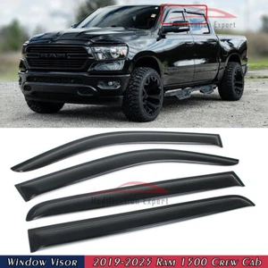 Para Ram 1500 2019-2025 doble cabina viseras de ventana tintadas de humo protectores de lluvia deflector - Imagen 1 de 4