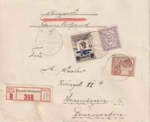 INDIE OLANDESI: Copertina posta aerea registrata Koeala Simpang in Danimarca 1934. - Foto 1 di 2