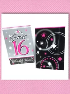 Sweet 16 Celebration Pink Black 16th Birthday Party Thank You Notes 122344 - Picture 1 of 4