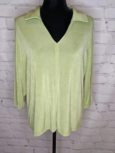 Citiknits Women's Lime Green Collared V-Neck 3/4 Sleeve Top Size L - Picture 1 of 8