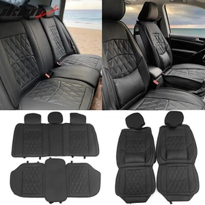 Universal Black PU Leather Car Seat Covers w/ Lumbar 04B Style 5-Seat Full Set - Picture 1 of 17