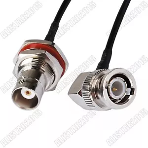 BNC hembra gato mamparo junta tórica a BNC macho ángulo recto cable cola de cerdo RG174 15 cm - Imagen 1 de 4