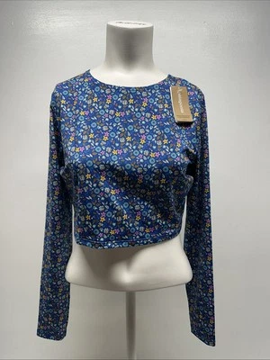 Patagonia Swell Crop Rashguard Long Sleeve Swim Shirt Top Floral Blue New Large - Image 1 of 4