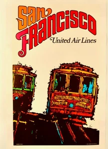 1967/ ORIGINAL POSTER/ “SAN FRANCISCO CABLE CARS” / UNITED AIR LNES/ LINENBACKED - Picture 1 of 1