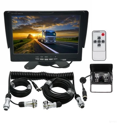 Caravan 4 PIN Rear View 7" Monitor+HD Backup CCD Camera+Trailer Suzy Coil Cable - Image 1 of 4