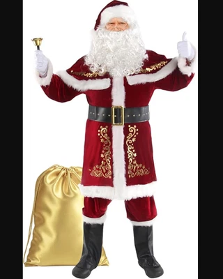 Men's Santa Claus Costume 12PCS. Christmas Velvet Adult Deluxe Santa Suit - Image 1 of 4