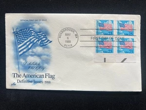 2278 Flag in Clouds (Blk of 4) FDC Art Craft 1988 Boxborough MA - Picture 1 of 2