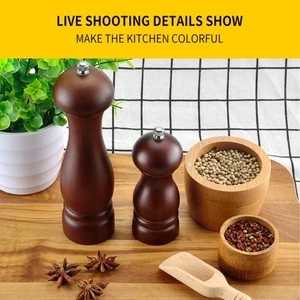 Molinillo retro de sal y pimienta movimiento manual madera de roble molino de pimienta herramienta de cocina - Imagen 1 de 13