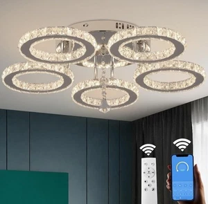 Modern Crystal LED Ceiling Light Stepless Dimmable Flush Mount Crystal Chandelie - Picture 1 of 6