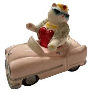 1987 Vandor Crusin' Glamour Cat Pink Cadillac Salt & Pepper Shakers Pelzman - Picture 1 of 13