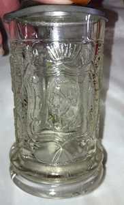 Antique 19th Century 4¾" GERMAN Pressed & Cut Glass Design PEWTER LID BeerStein - Picture 1 of 10
