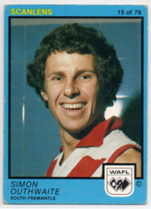 1982 AFL WAFL SCANLENS FOOTBALL CARD - 15 Simon OUTHWAITE (SOUTH FREMANTLE) NM/E