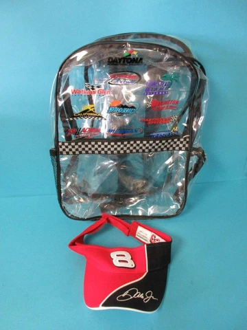 AWESOME CLEAR DAYTONA RACING BACKPACK WITH CHASE DALE EARNHARDT JR #8 RED VISOR Cover