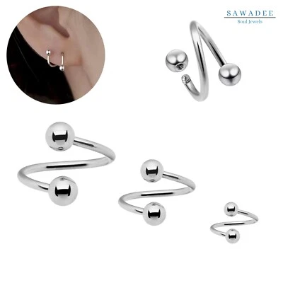 Piercing a spirale in acciaio inox orecchino twister 1 mm argento per lobo - Immagine 1 di 4
