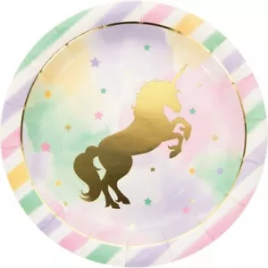 Gold Unicorn Sparkle Foil Stamped 9 Inch Paper Plates 8 Per Pack Tableware - Picture 1 of 1
