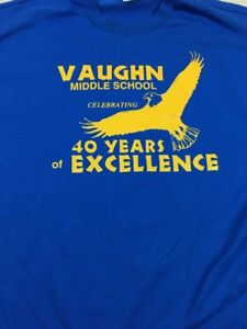 Vitage Middle School 40 Years Of Excellence Tee Shirt Size XLarge Blue 