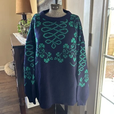 Suéter Vintage Irlandés Isla Esmeralda Verde Tréboles/Diseño Celta Azul Marino XL Foto 1 de 4