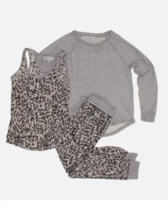 Live Love Lounge Women's 3-pc Top & Jogger Lounge Set (Grey/Leopard, Size L) NWT - Picture 1 of 1