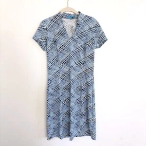 New J. McLaughlin Ivana Blue White Geometric Print Dress Size Small - Picture 1 of 7